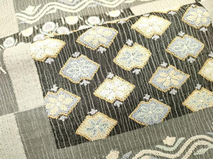 平和屋着物▽極上　中国三大刺繍　相良刺繍　総刺繍　袋帯　スリーシーズン　春夏秋　色紙花文　金銀糸　正絹　逸品　DABG5365fe