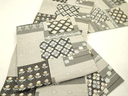 平和屋着物▽極上　中国三大刺繍　相良刺繍　総刺繍　袋帯　スリーシーズン　春夏秋　色紙花文　金銀糸　正絹　逸品　DABG5365fe