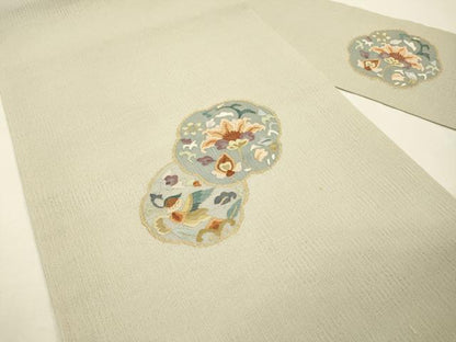 平和屋着物＊夏物 明綴れ 九寸名古屋帯 飛鳥更紗花唐草文 金糸 正絹 逸品 DABG5371fe