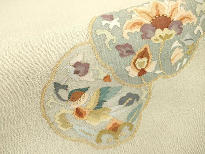 平和屋着物＊夏物 明綴れ 九寸名古屋帯 飛鳥更紗花唐草文 金糸 正絹 逸品 DABG5371fe