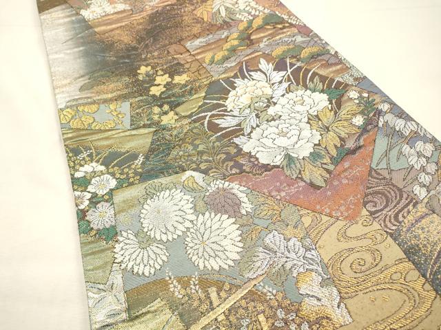 平和屋着物▼六通柄袋帯　白眉織　色紙重ね花文　金銀糸　引箔　正絹　逸品　DABG5417fe