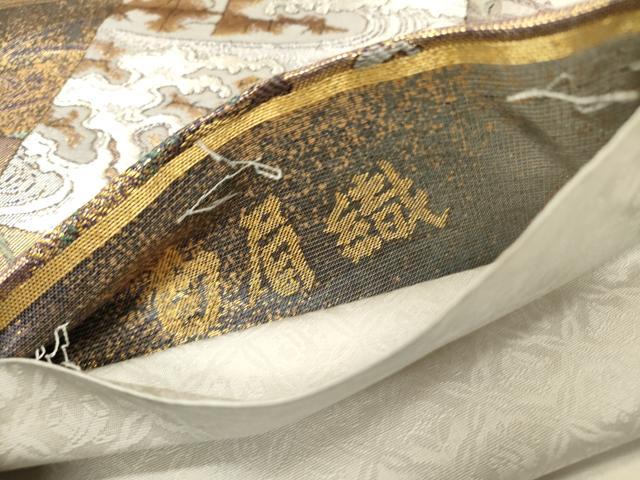 平和屋着物▼六通柄袋帯　白眉織　色紙重ね花文　金銀糸　引箔　正絹　逸品　DABG5417fe