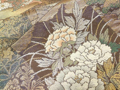 平和屋着物▼六通柄袋帯　白眉織　色紙重ね花文　金銀糸　引箔　正絹　逸品　DABG5417fe
