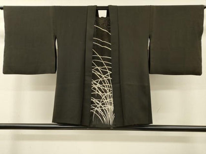 平和屋着物▽羽織　スリーシーズン　春夏秋　塵除け　無双　絽袷　絽×絽　芝文　黒地　正絹　逸品　DABG5497fe