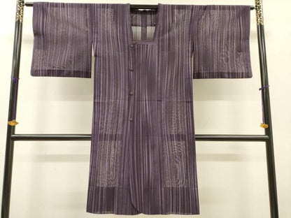 平和屋着物▽道行コート　スリーシーズン　春夏秋　塵除け　縞　ロング丈　正絹　逸品　DABG5499fe