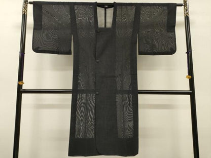 平和屋着物▽道行コート　スリーシーズン　春夏秋　塵除け　二重紗　格子　ロング丈　正絹　逸品　DABG5501fe