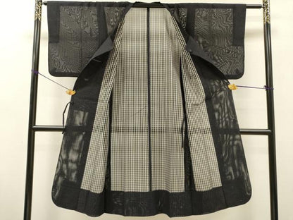 平和屋着物▽道行コート　スリーシーズン　春夏秋　塵除け　二重紗　格子　ロング丈　正絹　逸品　DABG5501fe