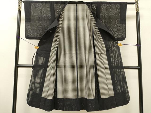 平和屋着物▽道行コート　スリーシーズン　春夏秋　塵除け　二重紗　格子　ロング丈　正絹　逸品　DABG5501fe