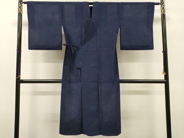 平和屋着物▽道中着　スリーシーズン　春夏秋　塵除け　縞　紺色　ロング丈　正絹　逸品　DABG5503fe