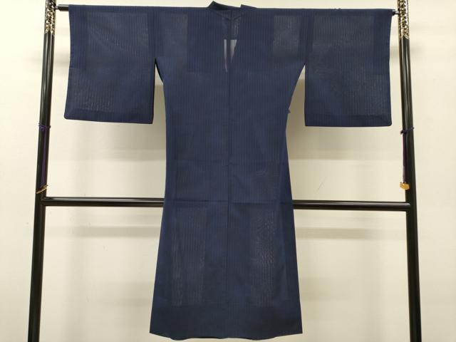 平和屋着物▽道中着　スリーシーズン　春夏秋　塵除け　縞　紺色　ロング丈　正絹　逸品　DABG5503fe