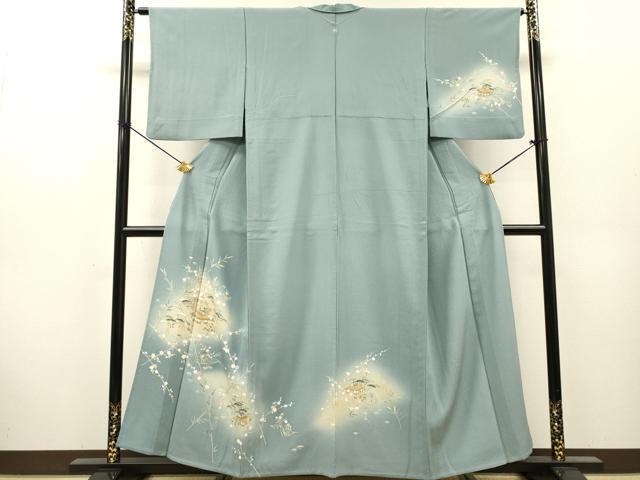 平和屋着物▽訪問着　単衣　刺繍　風景花松文　暈し染　金糸　正絹　逸品　DABG5508fe