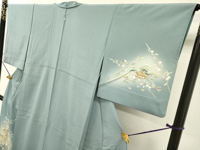 平和屋着物▽訪問着　単衣　刺繍　風景花松文　暈し染　金糸　正絹　逸品　DABG5508fe
