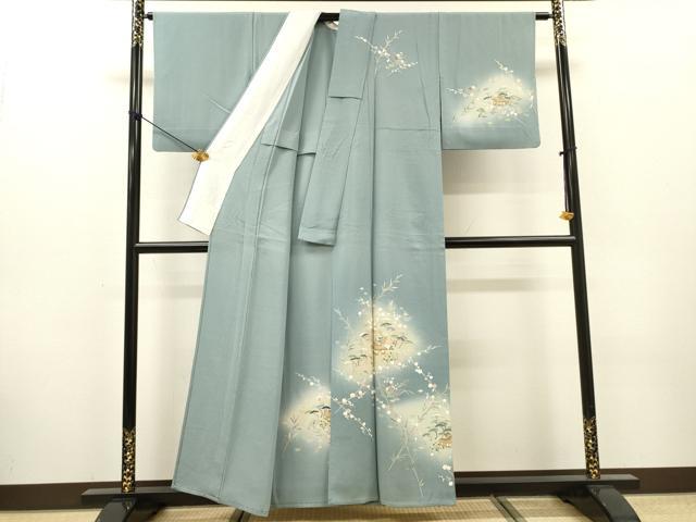 平和屋着物▽訪問着　単衣　刺繍　風景花松文　暈し染　金糸　正絹　逸品　DABG5508fe