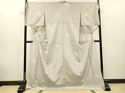 平和屋着物▽本塩沢　単衣　幾何学　ロング丈　正絹　逸品　DABG5509fe