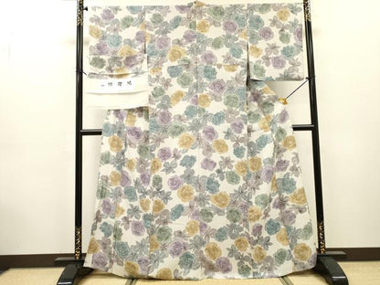平和屋着物▽上質な小紋　単衣　酒落流　草花　反端付き　正絹　逸品　DABG5510fe