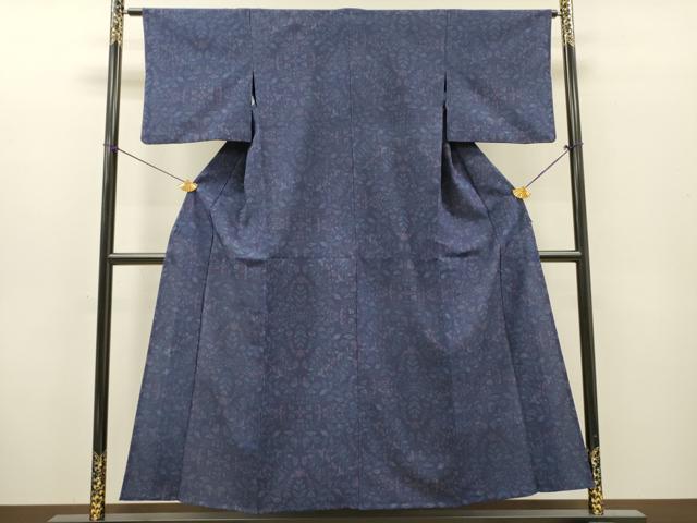 平和屋着物▽本塩沢　単衣　洋花文　正絹　逸品　DABG5513fe