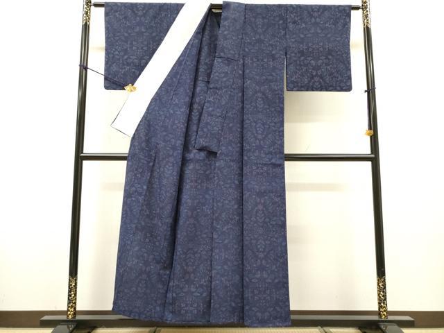平和屋着物▽本塩沢　単衣　洋花文　正絹　逸品　DABG5513fe