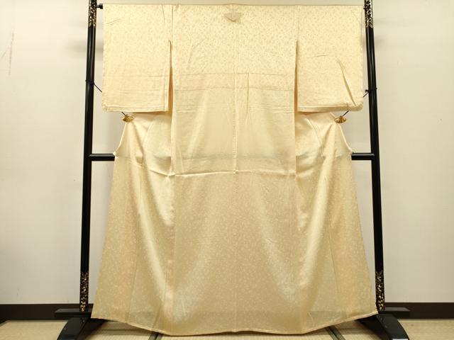 平和屋着物▽上質な色無地　単衣　霞地紋　鳥の子色　反端付き　正絹　逸品　未使用　DABG5514fe