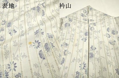 平和屋着物▽上質なお召　単衣　草花文　正絹　逸品　DABG5532fe