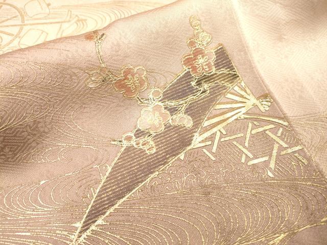 平和屋着物▽訪問着　単衣　扇面籬花文　暈し染　金彩　正絹　逸品　DABG5534fe