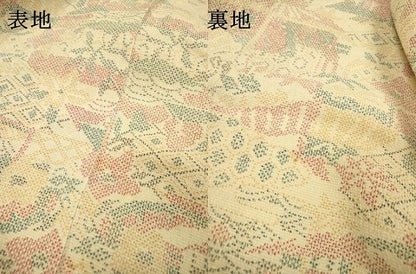 平和屋着物▽上質なお召　単衣　風景花文　正絹　逸品　DABG5543fe
