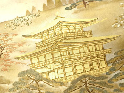 平和屋着物▼太鼓柄袋帯　作家物　金閣寺　金彩　引箔　正絹　逸品　DABG5556fe