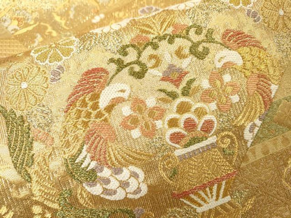 平和屋着物▼六通柄袋帯　向かい鳥飾花文　金糸　正絹　逸品　DABG5572fe