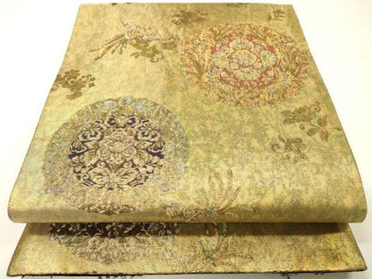 平和屋着物▼六通柄袋帯　瑞錦　鳳凰正倉院花文　金糸　引箔　正絹　逸品　DABG5574fe