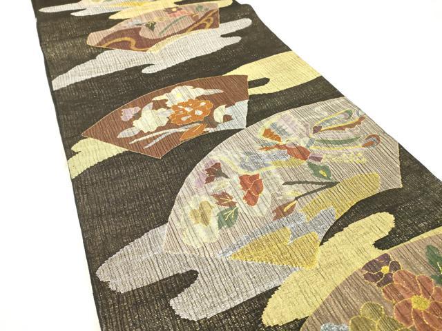 平和屋着物＊夏物　明綴れ　六通柄袋帯　地紙花鳥文　黒地　金銀糸　正絹　逸品　DABG5580fe
