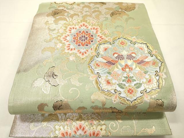 平和屋着物▼六通柄袋帯　唐織　向かい鳥正倉院花文　金銀糸　正絹　逸品　DABG5602fe