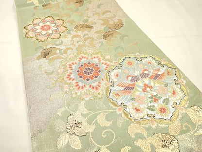 平和屋着物▼六通柄袋帯　唐織　向かい鳥正倉院花文　金銀糸　正絹　逸品　DABG5602fe