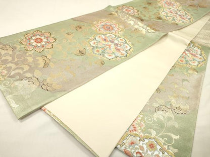 平和屋着物▼六通柄袋帯　唐織　向かい鳥正倉院花文　金銀糸　正絹　逸品　DABG5602fe