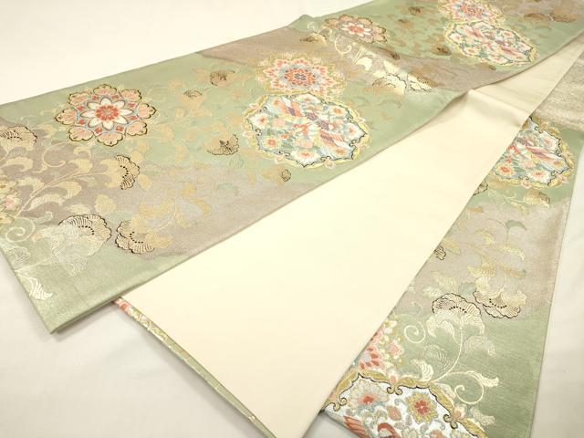平和屋着物▼六通柄袋帯　唐織　向かい鳥正倉院花文　金銀糸　正絹　逸品　DABG5602fe