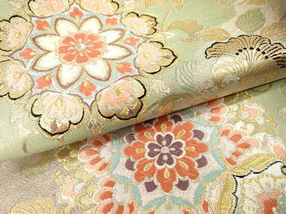 平和屋着物▼六通柄袋帯　唐織　向かい鳥正倉院花文　金銀糸　正絹　逸品　DABG5602fe