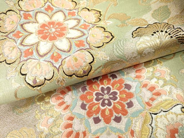 平和屋着物▼六通柄袋帯　唐織　向かい鳥正倉院花文　金銀糸　正絹　逸品　DABG5602fe