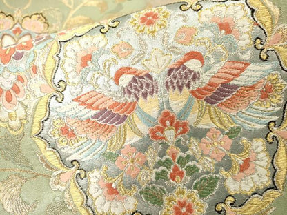 平和屋着物▼六通柄袋帯　唐織　向かい鳥正倉院花文　金銀糸　正絹　逸品　DABG5602fe