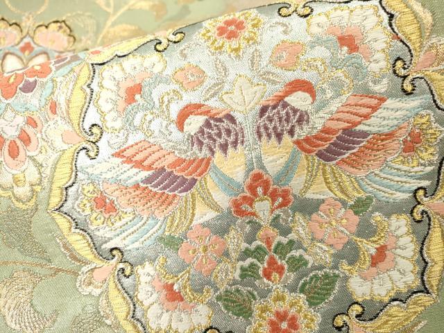 平和屋着物▼六通柄袋帯　唐織　向かい鳥正倉院花文　金銀糸　正絹　逸品　DABG5602fe