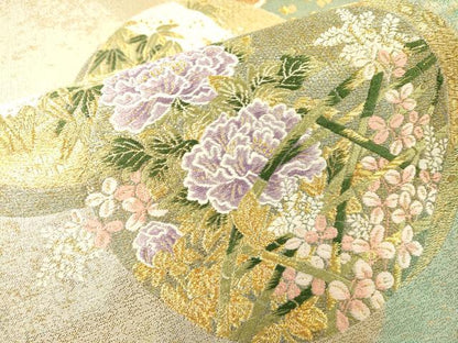 平和屋着物▼六通柄袋帯　唐織　百華春秋重ね　金銀糸　正絹　逸品　未使用　DABG5608fe
