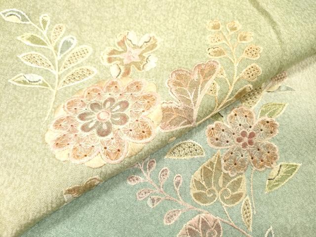 平和屋着物▼中国三大刺繍　スワトウ刺繍　汕頭刺繍　総刺繍　訪問着　草花　暈し染　正絹　逸品　DABG5639fe