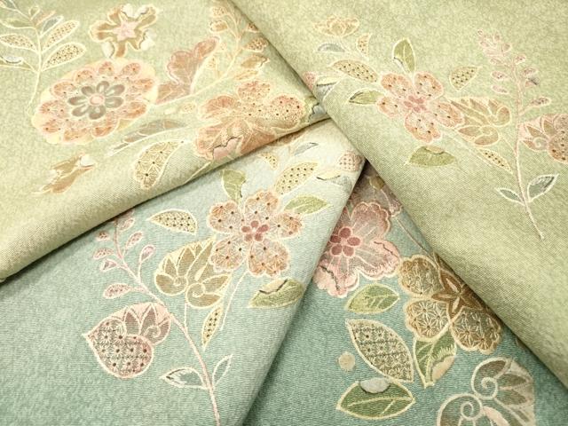 平和屋着物▼中国三大刺繍　スワトウ刺繍　汕頭刺繍　総刺繍　訪問着　草花　暈し染　正絹　逸品　DABG5639fe