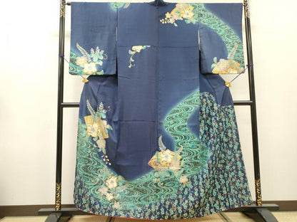 平和屋着物▼訪問着　辻が花　スパンコール　ラインストーン　暈し染　金彩　銀通し地　正絹　逸品　DABG5641fe