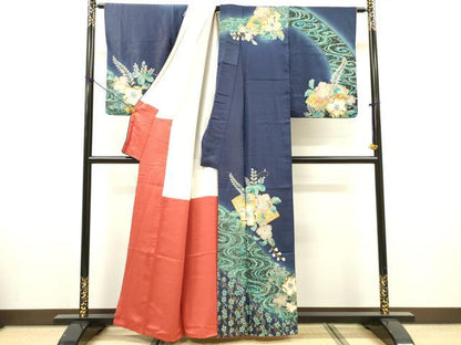平和屋着物▼訪問着　辻が花　スパンコール　ラインストーン　暈し染　金彩　銀通し地　正絹　逸品　DABG5641fe