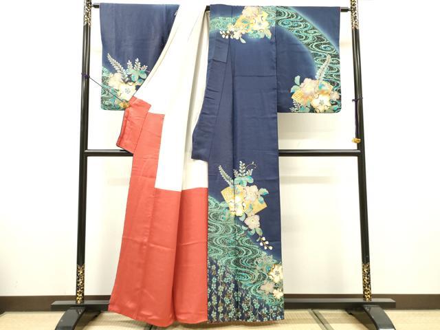 平和屋着物▼訪問着　辻が花　スパンコール　ラインストーン　暈し染　金彩　銀通し地　正絹　逸品　DABG5641fe