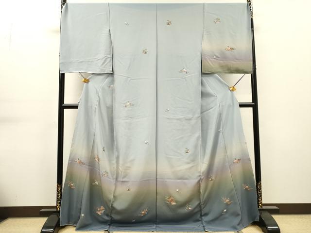 平和屋着物▼訪問着　総刺繍　風景籬花文　暈し染　金糸　仮絵羽　正絹　逸品　未使用　DABG5653fe