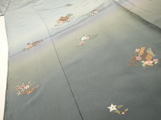 平和屋着物▼訪問着　総刺繍　風景籬花文　暈し染　金糸　仮絵羽　正絹　逸品　未使用　DABG5653fe
