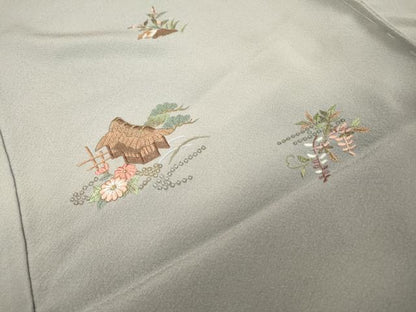 平和屋着物▼訪問着　総刺繍　風景籬花文　暈し染　金糸　仮絵羽　正絹　逸品　未使用　DABG5653fe