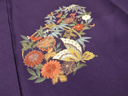 平和屋着物▼中国三大刺繍　スワトウ刺繍　汕頭刺繍　総刺繍　振袖　舞蝶花丸文　金銀糸　正絹　逸品　DABG5655fe