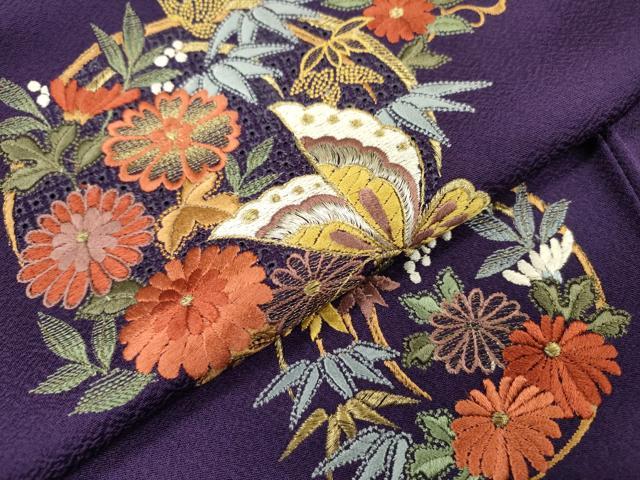 平和屋着物▼中国三大刺繍　スワトウ刺繍　汕頭刺繍　総刺繍　振袖　舞蝶花丸文　金銀糸　正絹　逸品　DABG5655fe