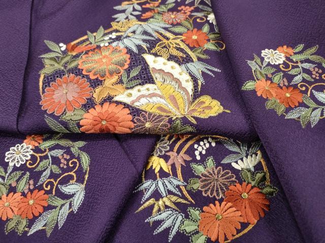 平和屋着物▼中国三大刺繍　スワトウ刺繍　汕頭刺繍　総刺繍　振袖　舞蝶花丸文　金銀糸　正絹　逸品　DABG5655fe