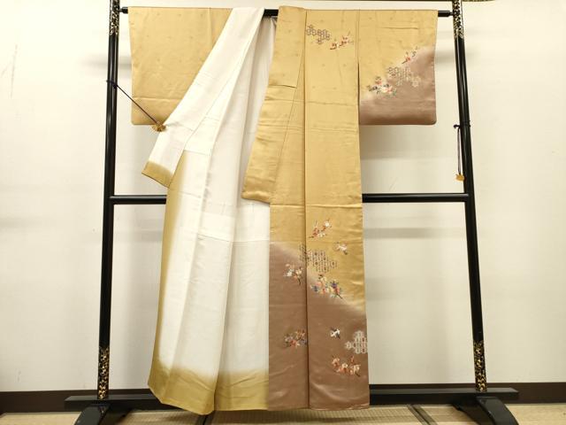 平和屋着物▼訪問着　総刺繍　飛鶴花文　暈し染　正絹　逸品　DABG5662fe
